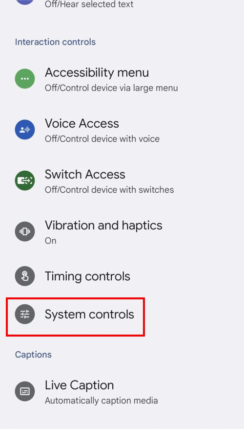 Scroll down to Interaction controls and tap System controls